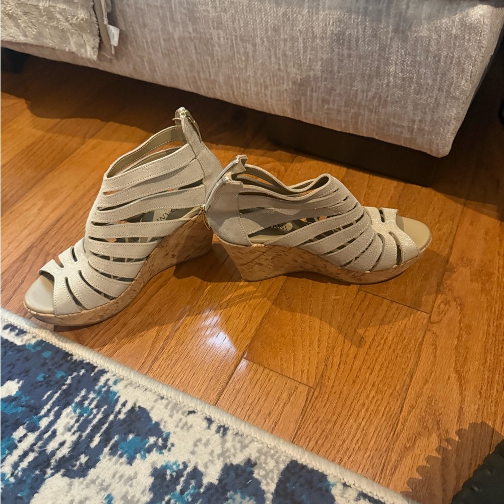 Cordani Cream Strappy Wedge Sandals